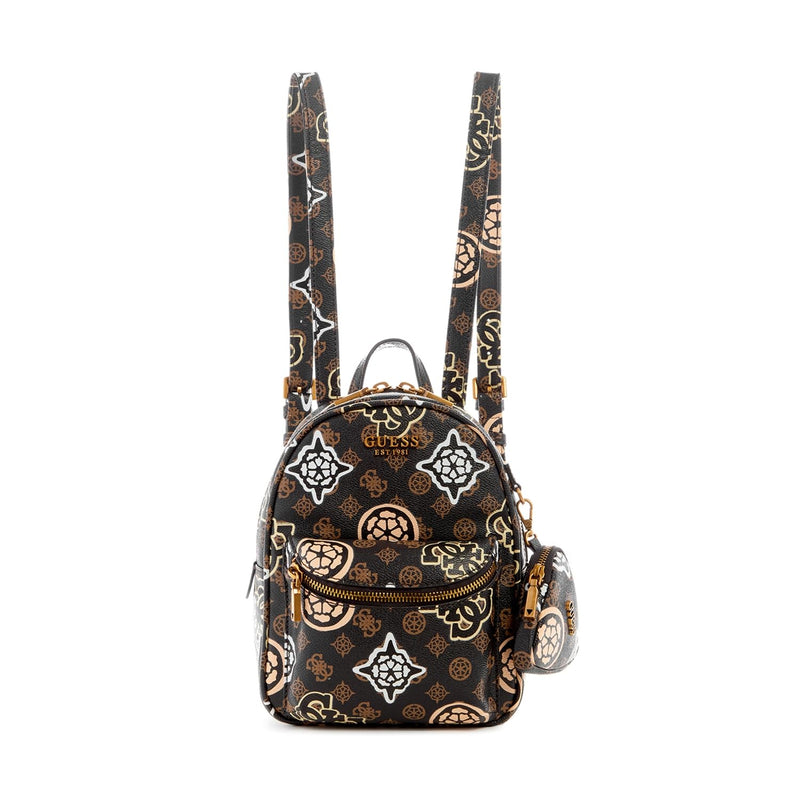 Guess Bags House Party Backpack, Brown Logo Multi, Taglia unica
