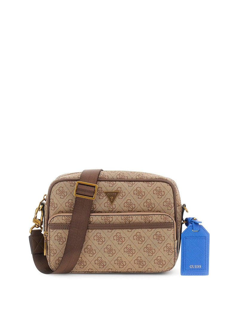 GUESS Milano Crossbody Shoulder Bag Double Zip Bag Beige/Brown Light Brown