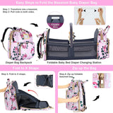 GurZinn Diaper Bag Backpack with Changing Station, Foldable for Bady Toddler, 3 in 1 Large Capacity Newborn Essentials Organizer with Stroller Hook for Girls and Boys（Pink）