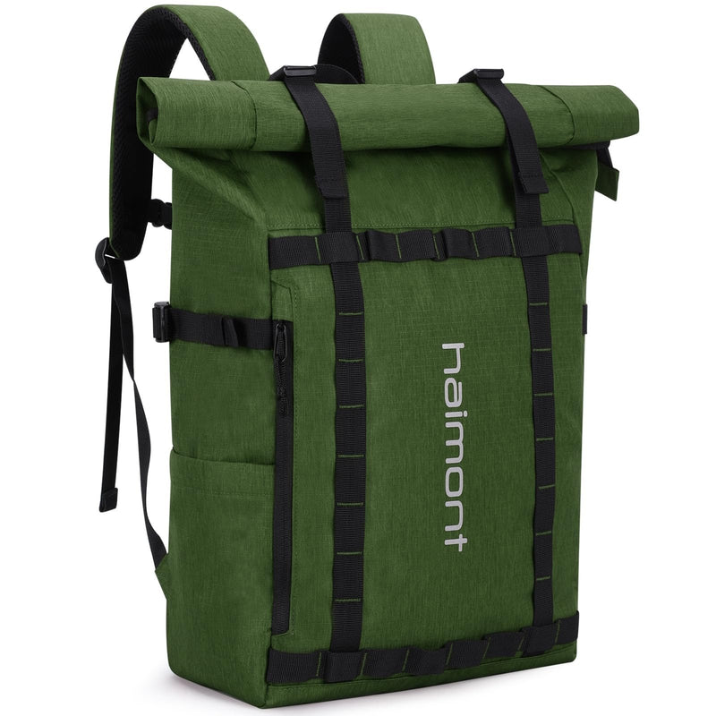 Haimont Rolltop Backpack Commuter Carry on Backpack for Women Men Water - Resistant Daypack with Multiple Pockets, 20L, Army Green