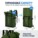 Haimont Rolltop Backpack Commuter Carry on Backpack for Women Men Water - Resistant Daypack with Multiple Pockets, 20L, Army Green