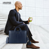 HAMMONDS FLYCATCHER Genuine Leather Laptop Bag for Men with Padded 15.6 Inch Laptop Sleeve, Leather Messenger Bag for Men - Briefcases with Multi Pockets for Office and Travel Use - Blue