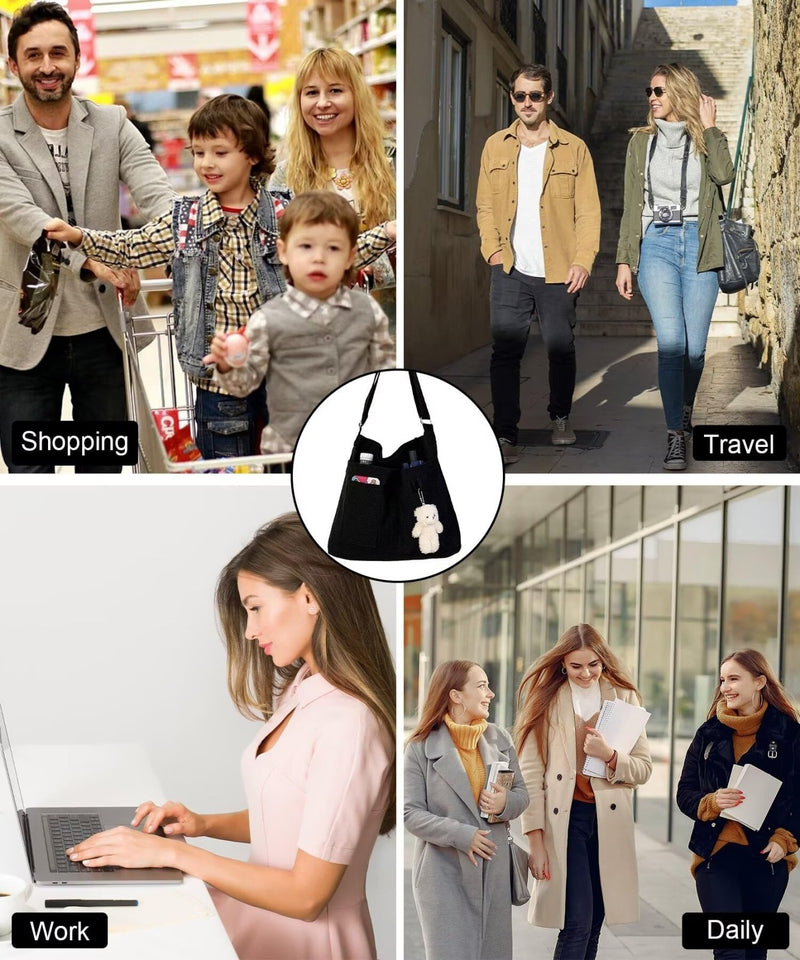 HAN - LBG Canvas Cute Tote Bag with Zipper, Reusable Women's Crossbody Shoulder Bag Handbag for Shopping Work Gym
