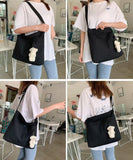 HAN - LBG Canvas Cute Tote Bag with Zipper, Reusable Women's Crossbody Shoulder Bag Handbag for Shopping Work Gym