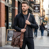 Handmade World Convertible Leather Laptop Backpack for Men – 17 Inch Business Travel Bag, 2-in-1 Messenger & Backpack, Full Grain Leather Work Bag, Carry On Professional Office Bag (12" x 16")