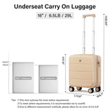 Hanke 16 Inch Underseat Carry On Luggage with Wheels Hard Shell Mini Small Suitcases Carry On Bag for Airline Approved TSA Luggage Lightweight Travel Suitcase(Cuba Sand)