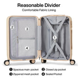 Hanke 20 Inch Carry On Luggage 22x14x9 Airline Approved PC Hard Shell Suitcases with Wheels TSA Luggage for Women Men Lightweight Travel Luggage(Cuba Sand)