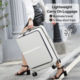 Hanke 20 Inch Carry On Luggage Airline Approved Hard Shell Suitcases with Wheels & Front Pocket Travel Luggage Lightweight Carry On Suitcase for Travel Rolling Luggage(Grayish white)