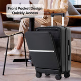 Hanke 20 Inch Carry On Luggage Airline Approved Hard Shell Suitcases with Wheels & Front Pocket Travel Luggage Lightweight Carry On Suitcase for Travel Rolling Luggage(Black)