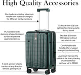 Hanke 20 Inch Carry On Luggage Aluminum Frame Front Opening Rolling Suitcase PC Hard Sided Luggage with Spinner Wheels Travel Luggage for Woman Men Gifts.(Dark Green)
