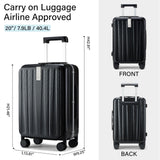 Hanke 20 Inch Carry On Luggage Hard Shell Suitcases with Wheels Luggage Suitcase Travel Luggage for Women Men Rolling Luggage Bags for Business Trip Weekender - Black