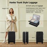 Hanke 20 Inch Carry On Luggage with Cup Holder and Charge,Top Opening Hard Shell Suitcases with Wheels and Dividers,Aluminum Frame Trunk Luggage Small Suitcase with Lock for Travel,Jet Black