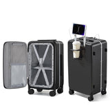 Hanke 20 Inch Carry On Luggage with Cup Holder and Charge,Top Opening Hard Shell Suitcases with Wheels and Dividers,Aluminum Frame Trunk Luggage Small Suitcase with Lock for Travel,Jet Black
