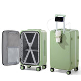 Hanke 20 Inch Carry On Luggage with Cup Holder and Charge,Top Opening Hard Shell Suitcases with Wheels and Dividers,Aluminum Frame Trunk Luggage Small Suitcase with Lock for Travel,Bamboo Green