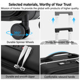 Hanke 20 Inch Carry On Luggage with Cup Holder and Charge,Top Opening Hard Shell Suitcases with Wheels and Dividers,Aluminum Frame Trunk Luggage Small Suitcase with Lock for Travel,Jet Black