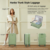 Hanke 20 Inch Carry On Luggage with Cup Holder and Charge,Top Opening Hard Shell Suitcases with Wheels and Dividers,Aluminum Frame Trunk Luggage Small Suitcase with Lock for Travel,Bamboo Green