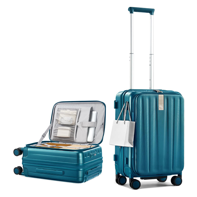 Hanke 20 Inch Expandable Carry On Luggage Airline Approved Top Opening Hard Shell Suitcases with Wheels Lightweight Travel Luggage Carry On Suitcase for Woman Men - Caribbean Blue