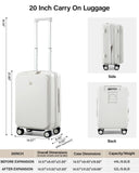 Hanke 20 Inch Expandable Carry On Luggage Airline Approved Top Opening Travel Luggage Rolling Suitcase with Cup Holder Hard Shell Suitcases with Wheels (Smoke White)