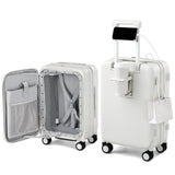 Hanke 20 Inch Expandable Carry On Luggage Airline Approved Top Opening Travel Luggage Rolling Suitcase with Cup Holder Hard Shell Suitcases with Wheels (Smoke White)
