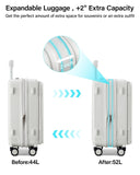 Hanke 20 Inch Expandable Carry On Luggage Airline Approved Top Opening Travel Luggage Rolling Suitcase with Cup Holder Hard Shell Suitcases with Wheels (Smoke White)