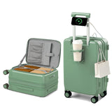 Hanke 20 Inch Expandable Carry On Luggage with Cup Holder 22x14x9 Airline Approved, Top Opening Hard Shell Suitcases with Wheels, Carry - On Travel Suitcase Trunk Luggage with Lock, Forest Green