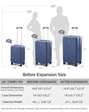 Hanke 20 Inch Expandable Carry On Luggage with Cup Holder 22x14x9 Airline Approved, Top Opening Hard Shell Suitcases with Wheels, Carry-On Travel Suitcase Trunk Luggage with Lock, Interstellar Blue