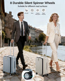 Hanke 24 Inch Checked Luggage PC Hard Case Luggage Top Opening Aluminum Frame Travel Luggage Suitcases with Wheels for Woman Men.(Ivory white)