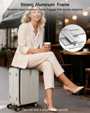 Hanke 24 Inch Checked Luggage PC Hard Case Luggage Top Opening Aluminum Frame Travel Luggage Suitcases with Wheels for Woman Men.(Ivory white)