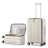 Hanke 24 Inch Checked Luggage PC Hard Case Luggage Top Opening Aluminum Frame Travel Luggage Suitcases with Wheels for Woman Men.(Ivory white)