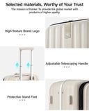 Hanke 24 Inch Checked Luggage PC Hard Case Luggage Top Opening Aluminum Frame Travel Luggage Suitcases with Wheels for Woman Men.(Ivory white)