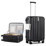 Hanke 24 Inch Expandable Luggage Top Opening Checked Bag Luggage Hard Shell Suitcases with Wheels Lightweight Travel Luggage Medium Suitcase with Lock for Woman Men - Jet Black