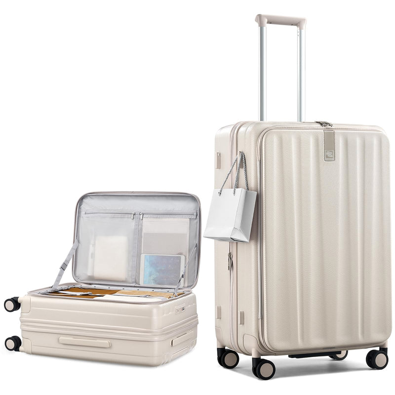 Hanke 26 Inch Expandable Luggage Top Opening Checked Bag Luggage Hard Shell Suitcases with Wheels Lightweight Travel Luggage Heavy Duty Luggage Suitcase with Lock for Woman Men - Ivory White