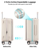 Hanke 26 Inch Expandable Luggage Top Opening Checked Bag Luggage Hard Shell Suitcases with Wheels Lightweight Travel Luggage Heavy Duty Luggage Suitcase with Lock for Woman Men - Ivory White