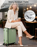 Hanke 26 Inch Large checked Luggage PC Hard Shell luggage Top Opening Aluminum Frame Travel Luggage Suitcases with Wheels for Woman Men.(Bamboo Green)