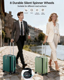 Hanke 26 Inch Large checked Luggage PC Hard Shell luggage Top Opening Aluminum Frame Travel Luggage Suitcases with Wheels for Woman Men.(Bamboo Green)