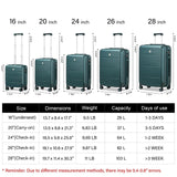Hanke 3 Piece Luggage Sets with Spinner Wheels, Carry On Luggage Lightweight PC Hard Shell Suitcases Travel TSA Luggage Rolling Checked Bag 20/24/28 Inch Luggage(Blackish Green)