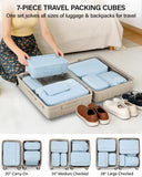 Hanke 7 Piece Expandable Compression Packing Cubes, Premium Travel Packing Organizers for Suitcases/Carry On, Luggage Organizer Bags with Breathable Mesh & Label,Light Blue
