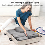 Hanke 7 Set Compression Packing Cubes for Travel, Expandable Large Packing Cubes for Suitcases and Backpack, Luggage Packing Organizer Bags with Double Zipper as Travel Essentials,Light Grey