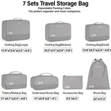 Hanke 7 Set Compression Packing Cubes for Travel, Expandable Large Packing Cubes for Suitcases and Backpack, Luggage Packing Organizer Bags with Double Zipper as Travel Essentials,Light Grey