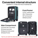 Hanke Carry On Luggage 22x14x9 Airline Approved - 20 Inch Durable PC Hard Shell Suitcase with Front Pocket, CarryOn Suitcase with Spinner Wheels, TSA Lock(Blackish Green, 32L)