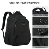 Hanke College Laptop Backpack Multi - Pocket, 18 - Inch Large Travel Backpack for Men Women, Water Resistant College Bookbag for 15.6 Inch Laptop, Casual Daily Personal Item Size Airline Approved,Black