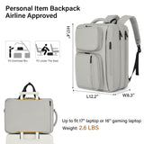 Hanke Convertible Laptop Bag, 3 In 1 Briefcase Backpack 17.3 Inch Computer Bag for Men Women, Travel Laptop Briefcase Messenger Bag, Underseat Carry On Personal Item, Rock Grey