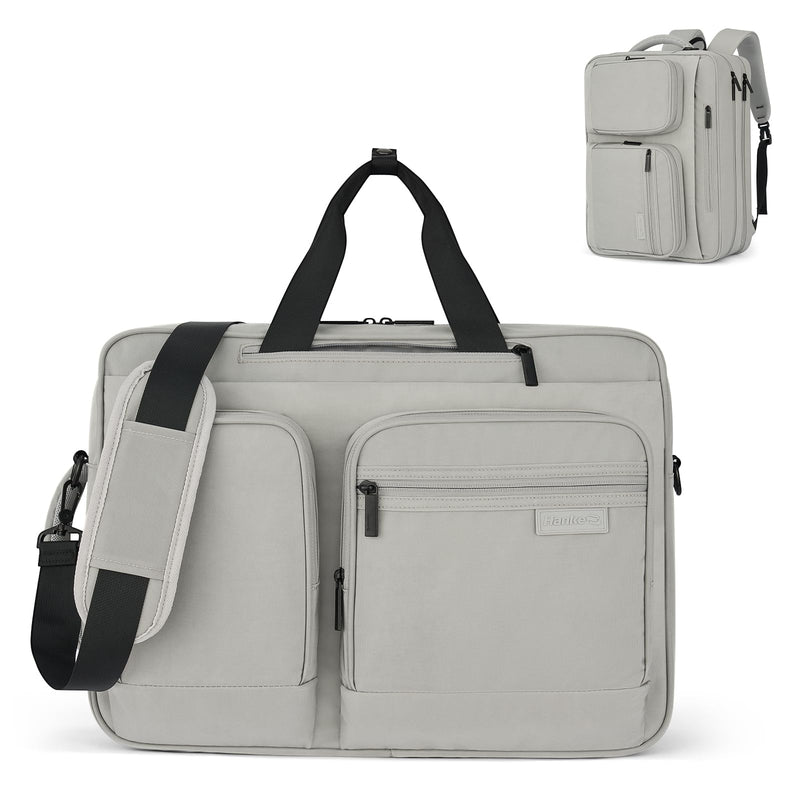 Hanke Convertible Laptop Bag, 3 In 1 Briefcase Backpack 17.3 Inch Computer Bag for Men Women, Travel Laptop Briefcase Messenger Bag, Underseat Carry On Personal Item, Rock Grey