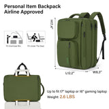 Hanke Convertible Laptop Bag, 3 In 1 Briefcase Backpack 17.3 Inch Computer Bag for Men Women, Travel Laptop Briefcase Messenger Bag, Underseat Carry On Personal Item, Pine Green