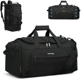 Hanke Duffle Bag for Travel, Dual Expandable 45L - 55L Carry On Duffel, 3 In 1 Weekender Tote, Water Resistant Overnight Bag with 15.6" Compartment for Men Women, Black
