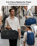 Hanke Duffle Bag for Travel, Dual Expandable 45L - 55L Carry On Duffel, 3 In 1 Weekender Tote, Water Resistant Overnight Bag with 15.6" Compartment for Men Women, Blue