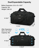 Hanke Duffle Bag for Travel, Dual Expandable 45L - 55L Carry On Duffel, 3 In 1 Weekender Tote, Water Resistant Overnight Bag with 15.6" Compartment for Men Women, Blue