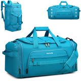 Hanke Duffle Bag for Travel, Dual Expandable 45L - 55L Carry On Duffel, 3 In 1 Weekender Tote, Water Resistant Overnight Bag with 15.6" Compartment for Men Women, Caribbean Blue