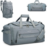 Hanke Duffle Bag for Travel, Dual Expandable 45L - 55L Carry On Duffel, 3 In 1 Weekender Tote, Water Resistant Overnight Bag with 15.6" Compartment for Men Women, Grey
