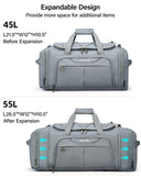 Hanke Expandable Carry On Luggage Bag,3 in 1 Duffle Bag for Travel,45L - 55L Weekender Overnight Bag with 15.6" Compartment for Women & Men (Grey)